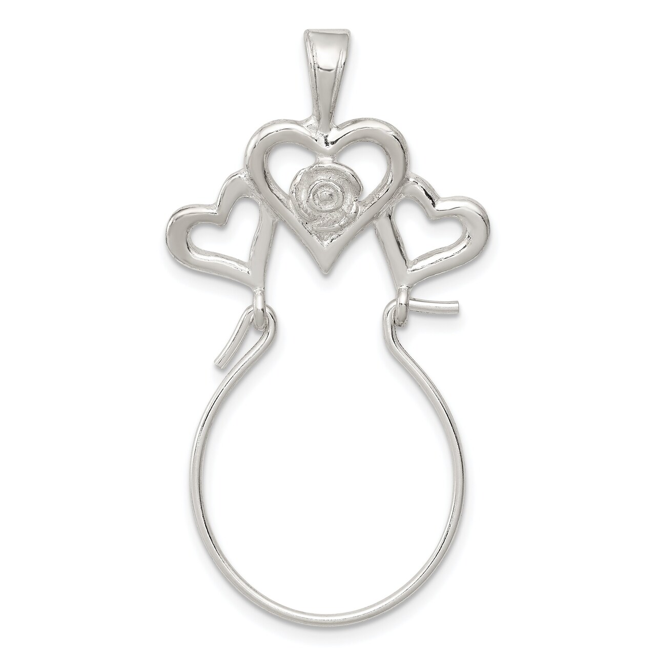 Sterling Silver Triple Heart Charm Holder Jewelry 44mm x 23mm